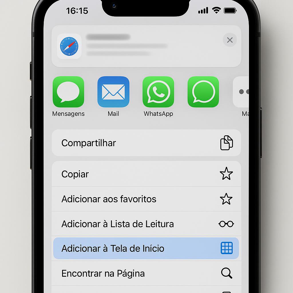 Toque em Adicionar à Tela de Início