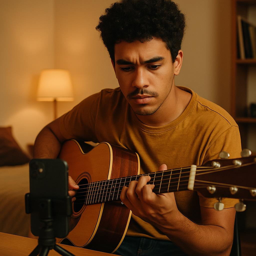 Músico gravando ensaio